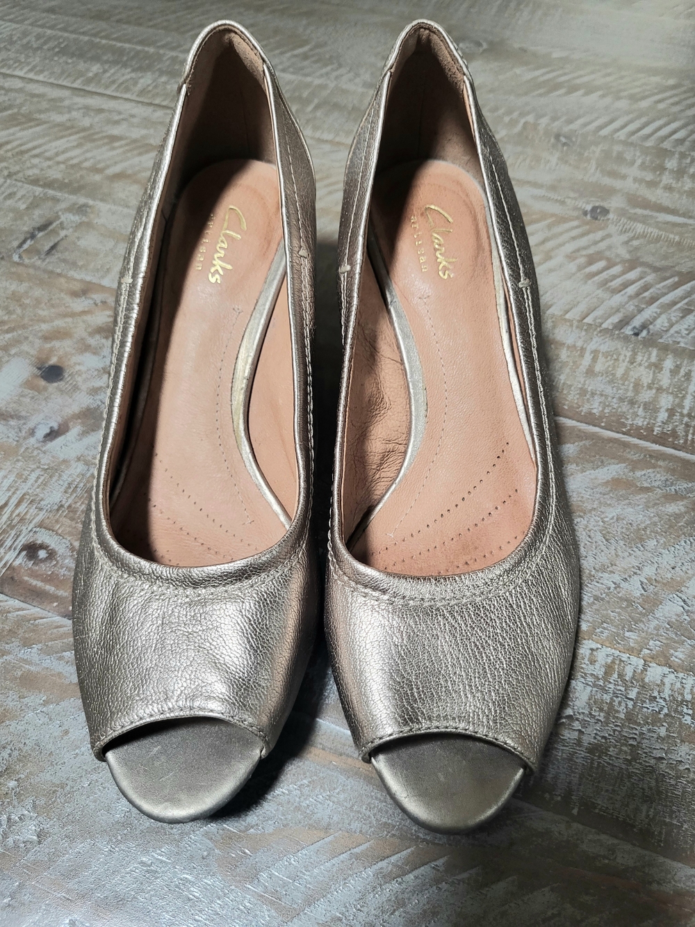 Clarks Metallic Peep-Toe Heels - Silver